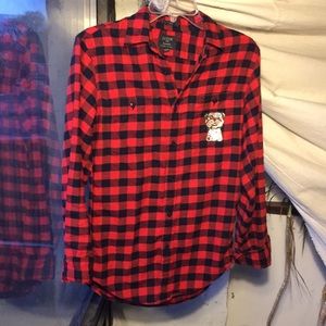 Red J. Crew flannel custom doggy bling pocket